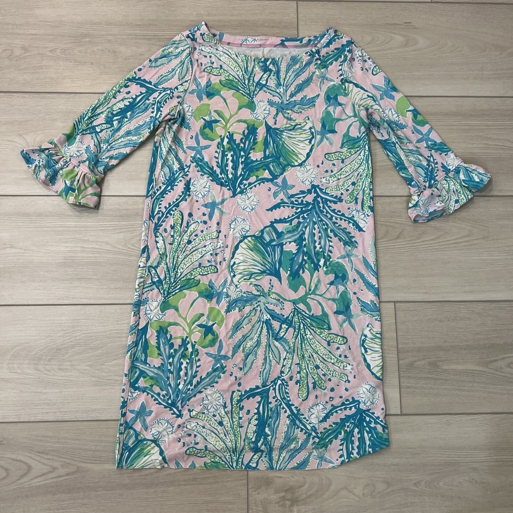 Lilly Pulitzer Girl's Mini Sophie Dress Ruffle Light Pink Floral Size L (8-10)